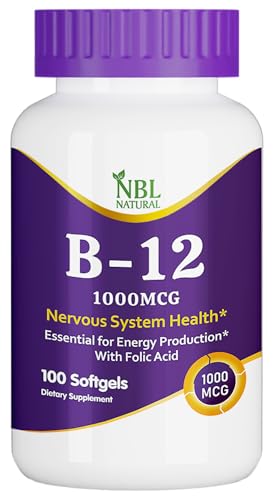 NBL Natural 1000 mcg Nervous System Health Vitamin B12 Supplement, 100-Softgels