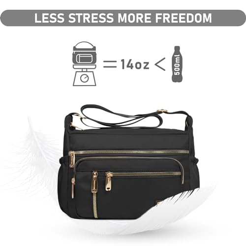 NALACAL Crossbody Bag for Women, Nylon Shoulder Purse Handbag Messenger Bag, Trendy Pocketbooks, Waterproof and Multi-Pockets (Black)