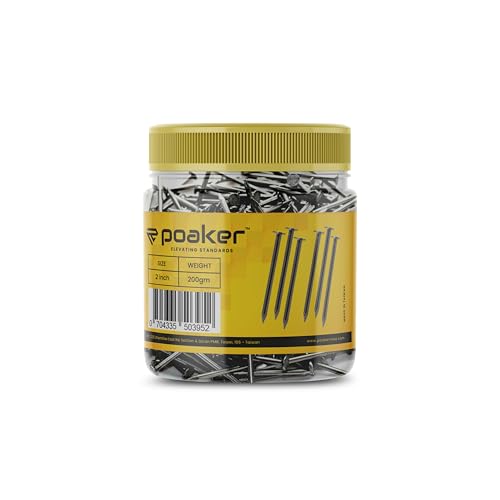 Poaker Common Wire Round Head Nails â€“ Essential Hardware For Carpentry, Electrical, Picture Hanging, Wall Mounting, And Woodworking (2 INCH (200 GRAM))