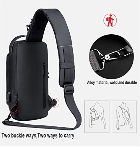 ZYING Anti theft Crossbody Sling Bag, 9.7 iPad, Black, 13 in x 7.1 in x 3.5 in