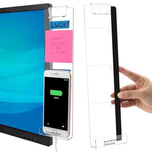 Office Desk Accessories 2pcs Computer Monitor Memo Board Multifunction Message Board Transparent Creative Monitor Side Panel with Sticky Note Holder Suitable for Home Work Desk (Monitor Memo Board 2)