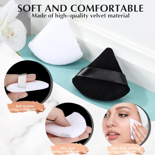 MOMENT 12 Pieces Powder Puff Face Triangle Makeup Sponge for Loose Powder Setting Powder Velour Foundation Blender Sponge Beauty Makeup Tool, Black & White