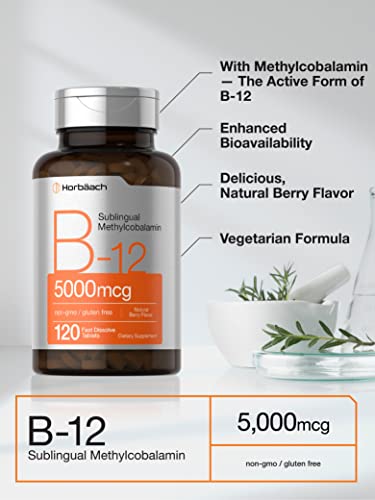 HorbÃ¤ach B12 Sublingual Methylcobalamin | 5000mcg | 120 Fast Dissolve Tablets | Vegetarian, Non-GMO and Gluten Free Supplement | by Horbaach