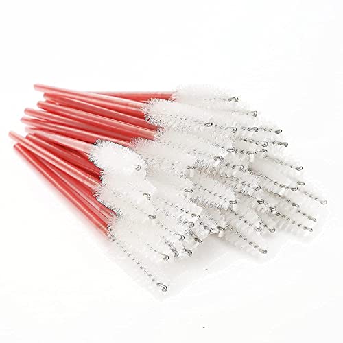 i-Laesh 100 Pcs Disposable Eyelash Brushes - Mascara Wands, Spoolies for Eyelash Extensions, Eyebrow Makeup Supplies Kit Glitter Applicator Tool Accessories Bristle (White-Pink)