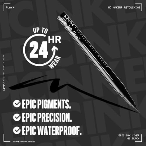 NYX PROFESSIONAL MAKEUP Epic Ink Liquid Eyeliner, Long-Lasting, Waterproof, 01 Black