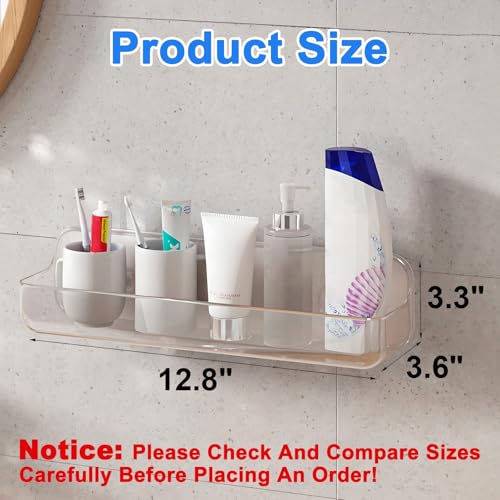 Diesisa Acrylic Wall Mounted Shower Caddy, Clear, 12.4" x 3.42" x 3.26" Acrylic Shelf, No Drilling Hang Walls Adhesive Shelf, Acrylic Bathroom Shelves with Self Adhesive Tape for Bathroom, Kitchen