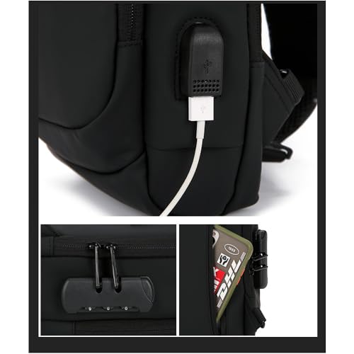Crossbody Sling Bag Casual Daypack Body Chest Shoulder Bag for Men with USB Charging Port Shoulder Backpack for Travel and Hiking