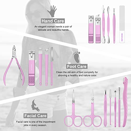 Leipple Manicure Set Professional Pedicure Kit Nail Clippers Kit - 18 pcs Nail Care Tools - Grooming Kit with Luxurious Upgraded Travel Case (Purple)