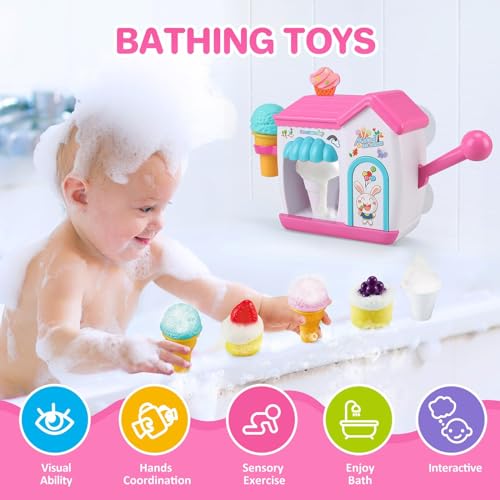 Azonee Toddler Bath Toys - Interactive Baby Shower Toys, Bubble Ice Cream Maker Bath Toy, Toddler Bath Toys Age 2-4, Bathtub Bubble Machine, Toy for 3 4 5 6 7 8 Years Old Boys Girls