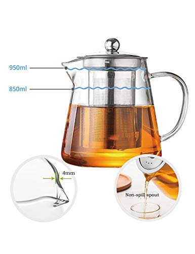 TMOST Glass Teapot with Infuser Tea Pot 32oz/43oz Tea Kettle Stovetop Safe Blooming and Loose Leaf Tea Maker Set (32oz/ 950ml)