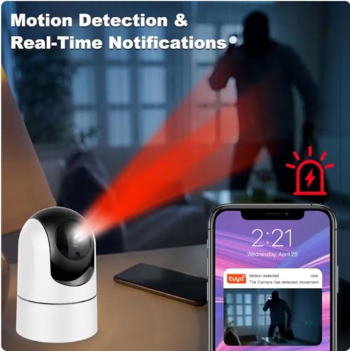 Eazyliv Tuya Wi-Fi Wireless Camera,1080P Indoor Security Camera for Pet/Elderly/Dog/Baby Monitor, HD & 360° Pan, IR Night Vision, 2-Way Audio, Motion Detection, Alerts & Allow Multi-Users Sharing