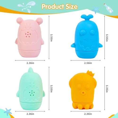 NALACAL 4 Pack Silicone Baby Bath Toys, Water Toys for Toddlers 1-3, Bathtub Pool Toys for Babies 6-12 Months, Dishwasher Safe Infant Toys, Baby Girl and Boy Gifts