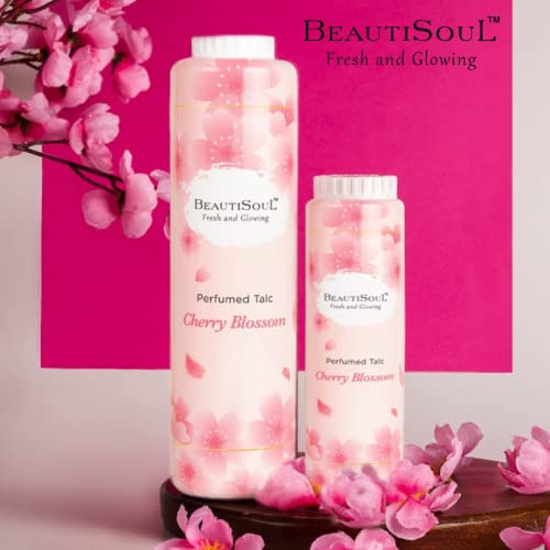 Beautisoul Cherry Blossom Perfumed Talc 300gm + Beautisoul Ice Cool Perfumed Talc 300gm | Body Talcum powder for men and women | Talcum Powder Combo Offer (Pack of 2)