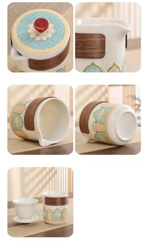 Chinese/Japanese Porcelain Tea Set, Black Kungfu Teapot Set with 1 Teapot, 4 Tea Cups, 1 Tea Tray,1 Tea Caddy, Suitable for Picnic and tTravel, for Adults, Tea Lover/Women/Men/Office/Home (White)