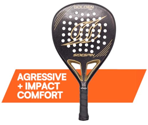 SideSpin Golden Pro 12K Full Carbon Sandy Padel Shovel, Gain Power + Control + Effect, Unisex Adult, Black Gold, Universal