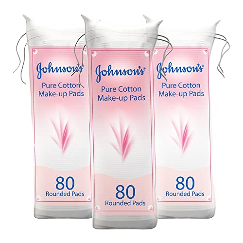 Johnson’s Pure Cotton Makeup Pads, Pack of 3x80 Rounded Pads, Crafted from Pure Cotton, Naturally Soft, Absorbent and Gentle, Removes Makeup Without Leaving Fibres on Your Skin, Refreshing Results