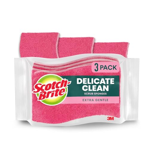 Scotch-Brite Delicate Care Non Scratch Cellulosic Scrub Sponge, 3 units/pack | Kitchen sponge | Dish sponge | Scrub | Delicate Purpose Cleaning | Delicated surfaces | Food Safe | Rinses Clean