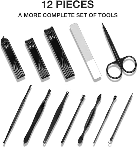 Azonee Manicure Set Professional Nail Clippers Kit Pedicure Care Tools Stainless Steel Grooming Tools for Travel Home Nail Grooming Kit Gift for Men Husband Friend Parents Women 12pcs