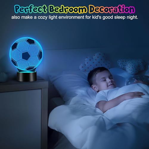 SHOPPING VIBES Your One Stop Shop 3D Illusion Night Light - Dual Designs Football & Basketball, Remote Control 16 Colors Change, Perfect Sports Fan Gift for Any Occasion (Football)