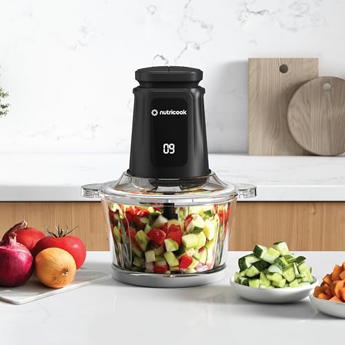 Nutricook Multi Purpose Glass Chopper & Mincer, 500 W, 1.2L with 4 SS Blade detachable System, easy to clean, Pulse speed for precision, Ice Crushing, Anti Slip ring, 2 Yr Warranty, NC-CH1200 Black