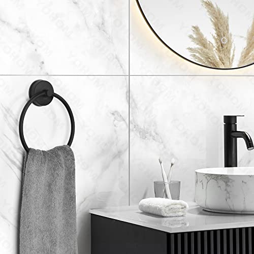 YOHOM Bathroom Towel Holder Suction Hand Towel Ring Stainless Steel Vacuum Towel Hanger Bath Round Towel Holder Suction Cup Bathroom Hanger Wall Towel Rack Wall Mounted Kitchen No Drill Matte Black
