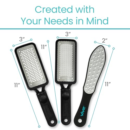 Vive Foot File Callus Remover Pedicure Tool Kit For Care Dead Skin Heel Scrub Shaver And Rough Patch Eliminator Remover For Dry And Wet Toe And Feet Peel Rasp Scrubber Blade Variety Pack (3) Multi