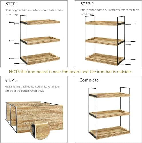 3 Tier Bathroom Counter Organizer, Wooden Bathroom Organizer Countertop Storage Shelf, Bathroom Trays for Counter, Perfume Skincare Organizer Cosmetic Holder, Kitchen Spice Rack Bathroom Organizer