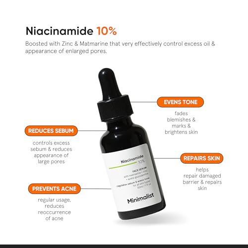Minimalist Niacinamide 10% for Blemishes, Acne Marks & Oil Balancing with Zinc | Skin Clarifying Anti-Acne Face Serum for Acne Prone or Oily Skin | 30ml