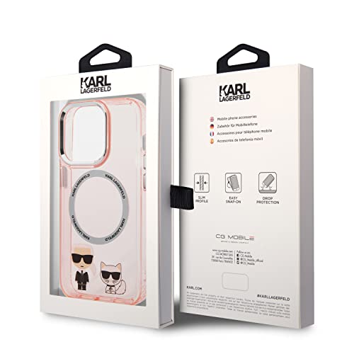 CG MOBILE Karl Lagerfeld Compatible with Magsafe PC/TPU Case With Ring Wireless Chargeable/Protective Cover/Non-Yellowing/Shock-Absorption/Anti-Scratch Compatible With iPhone (Pink)