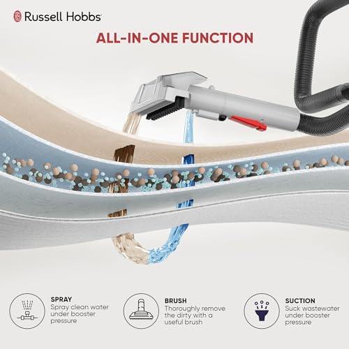 Russell Hobbs SpotAway W05 Spot Vacuum Cleaner With Self Cleaning Nozzle, Wet and Dry Stain Removal, 800ml Dirt Water & 1080ml Clean Water Tank Capacity with Soft Brush Upholstery Tool