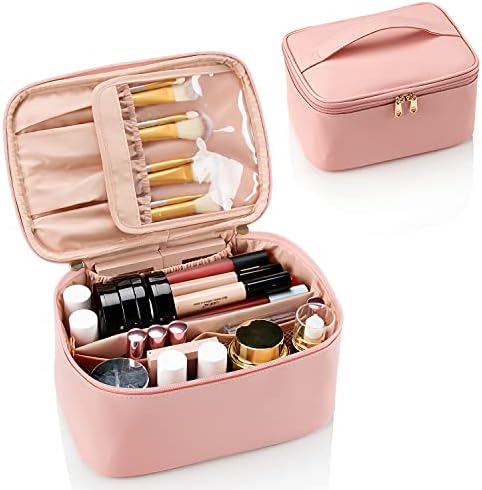 OCHEAL Makeup Bag, Portable Cosmetic Bag, Large Capacity Travel Makeup Case Organizer, Black Makeup Bags For Women Toiletry Bag for Girls Traveling With Handle and Divider