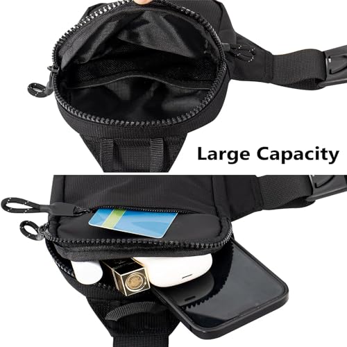 Xspring Small Sling Bag for Men, Dual Pocket Waterproof Mini Sling Bag for Men Purses, Portable Crossbody Fanny Bag with Adjustable Shoulder Belt for Runner Workout Travelling Camping