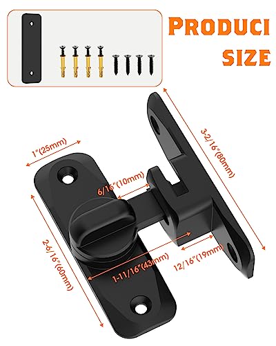 YogePote 90/180 Degree Barn Door Lock, Small Flip Gate Latches Hardware, Door Security Sliding Door Latch Lock fo Cabinets, Barn Door, Bathroom, Gardenr Doors (Black-2Pcs)