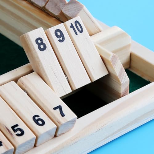 ECVV Shut The Box Dice Game 4 Sided Wooden Table Math Board Game for 1-4 Players Classic Family Game with 2 Dices for Family Classroom Home or Bar