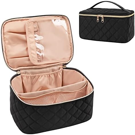 OCHEAL Makeup Bag, Portable Cosmetic Bag, Large Capacity Travel Makeup Case Organizer, Black Makeup Bags For Women Toiletry Bag for Girls Traveling With Handle and Divider