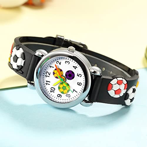 Ywhalep 2 Packs Kids Watches for Boys 3D Football Cute Cartoon Silicone Children Toddler Wrist Watch Waterproof Time Teaching Easy to Read Watch