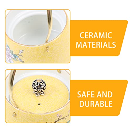 KOKOPO Vintage Chinese Ceramic Teapot Floral Porcelain Kung Fu Tea Pot Porcelain Flower Coffee Pot Water Pot for New Year Party Serving Kitchen Home Birthday Afternoon Tea Housewarming Gift Yellow