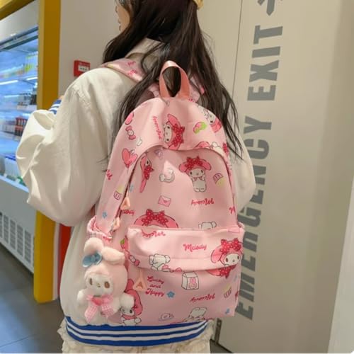 Cute Melody Cartoon Print Backpack, Pink, School Bag with Bow Design