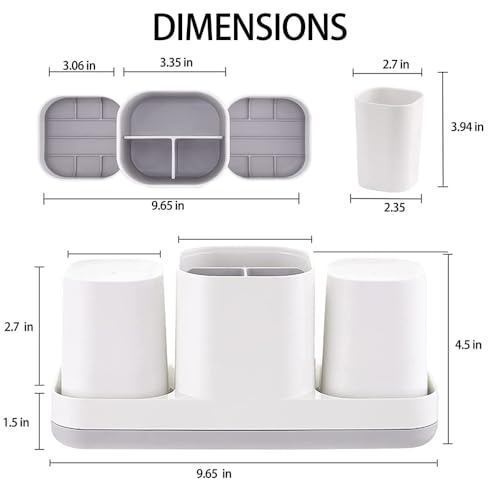 Azonee Toothbrush Holder for Bathroom, Bathroom Organizer Storage Set with 2 Cups, Kids Electric Toothbrush Holder, Bathroom Accessories Storage for Toothpaste Razor (White)