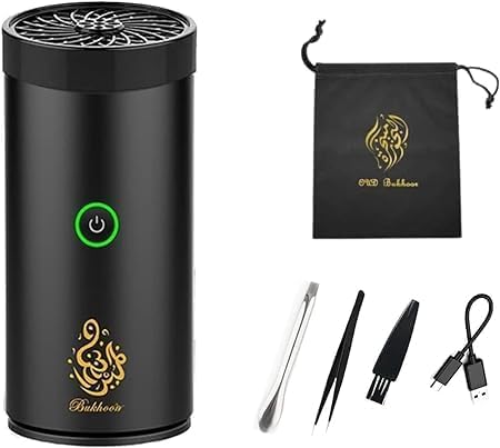 Stylish Portable Incense Burner | USB Rechargeable Bakhoor Oud burner | Electric Arabic Mubkhara Device for Home Office and Car (X008-Black)
