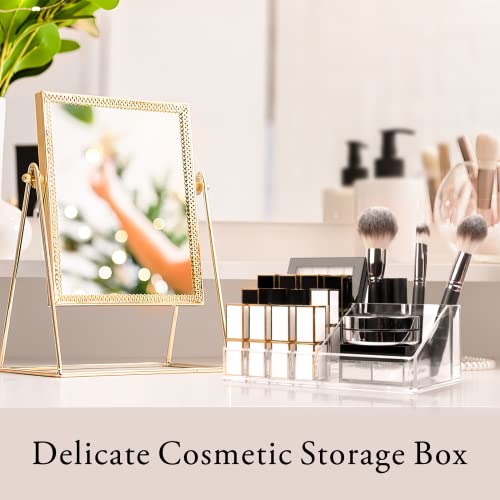 Baytion Makeup Organizer Lipsticks Organizer,Acrylic Cosmetic Storage with 16 Slots,Cosmetic Brush,Skin Care Product and Lipsticks Holder for Bathroom&Bedroom