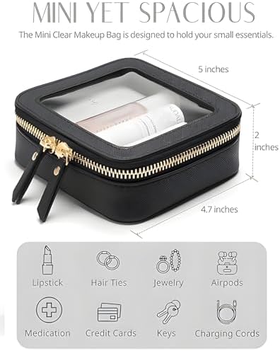 Small Cosmetic Bag for Purse Mini Makeup Bag for School Cute Clear Make Up Pouch for Travel Tiny Leather White Make Up Organizer Case for Backpack Toiletry Bag Waterproof Square Pouch with Zipper