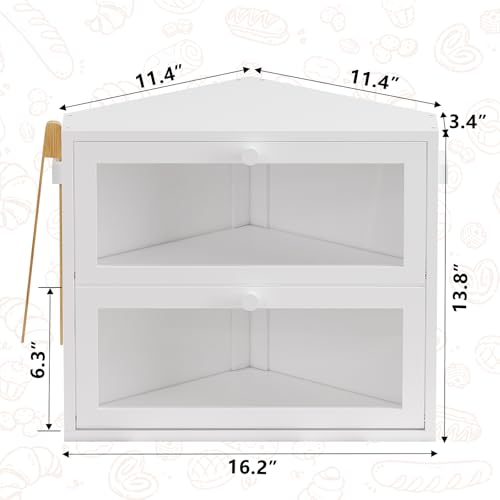 WOWLIVE Corner Bread Box for Kitchen Countertop, Large Double Layer Bread Storage Container for Homemade Bread, Black Bread Holder for Kitchen Counter, Under Cabinet Organizer (White, Medium)