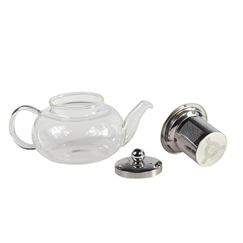GOLDBEARUK Clear Glass Teapot Stainless Steel Infuser Set with Tealight Warmer