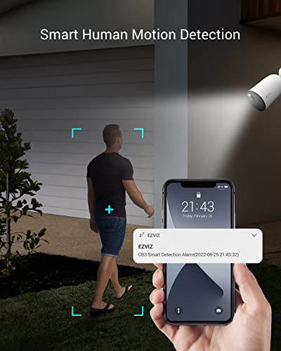 EZVIZ CB3 Security Camera with Battery, 1080p Wifi Camera CCTV, Outdoor Wire-free IP Camera with Two-way Audio, Waterproof, PIR Senser, Smart Human Motion Detection, Work with Solar Panel & Alexa