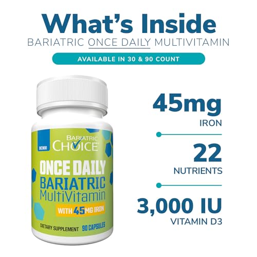 Bariatric Choice Once-Daily Bariatric Multivitamin with 45 mg of Iron | Easy to Swallow Capsule | Vitamin for Bariatric Surgery Patients | 30 Count (1-Month Supply)