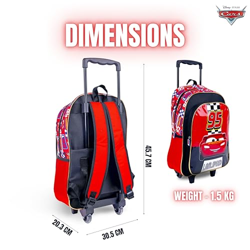 TRUCARE Disney Cars 16 Inch Kids 3-in-1 Trolley School Bag Set - Ergonomic Backpack, Insulated Lunch Bag & Pencil Case,Lightweight, Durable, Students 6+ - Perfect for Travel & School,For Boys