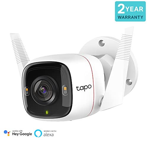 TP-Link Tapo 2K QHD Outdoor Security Camera, IP66 Weatherproof, Motion Detection, Starlight, Built-in Siren, 4MP, Colour Night Vision, Cloud&SD Card Storage, Works with Alexa&Google Home (Tapo C320WS)