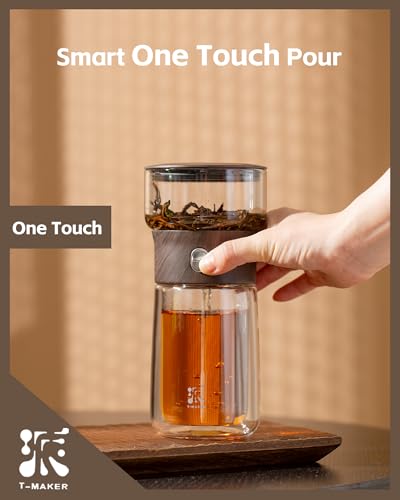 ZENS Smart One Touch Tea Maker - Glass Teapot with Insulated Cup for Gongfu Tea, Gifts