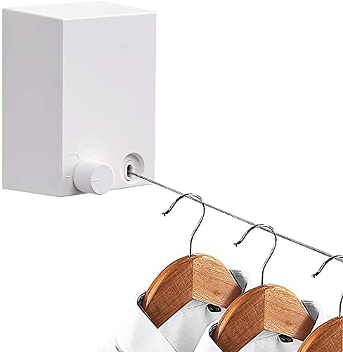 Retractable Clothesline- Adjustable Self Adhesive Clothesline, Stainless Steel Tightness Laundry Line, Tightness Wall Mounted, Cloth String Hanger(One Line, White)